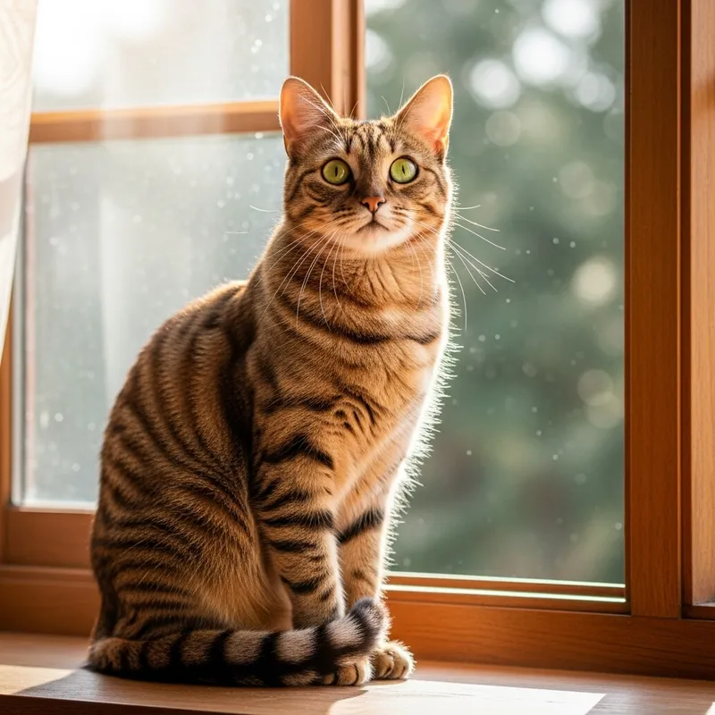 Adorable Tabby Cat Sitting on Windowsill