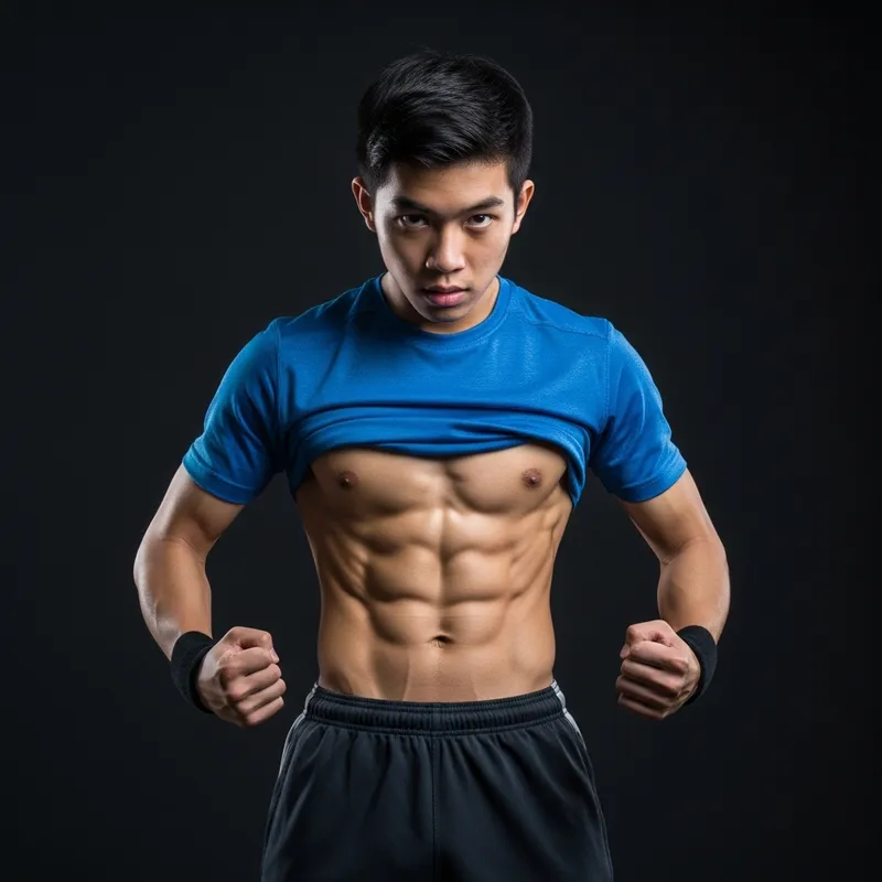 Boy with Eight-Pack Abs - Fit Asian Teenager | Gym Ready