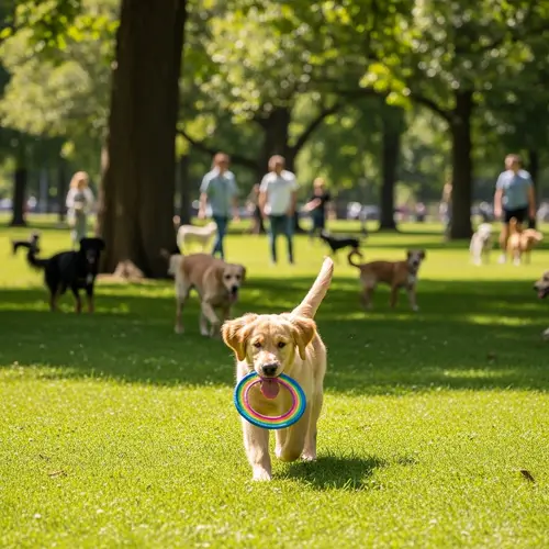 Playful Golden Retriever Puppy Enjoying Sunny Day in Park