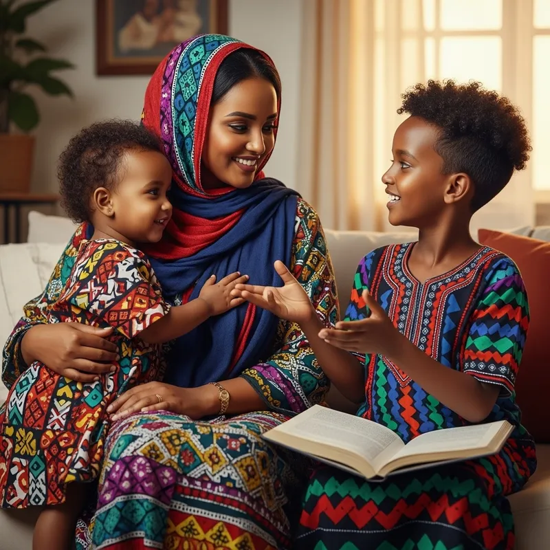 Somali Mother with Children | Traditional Family Bond