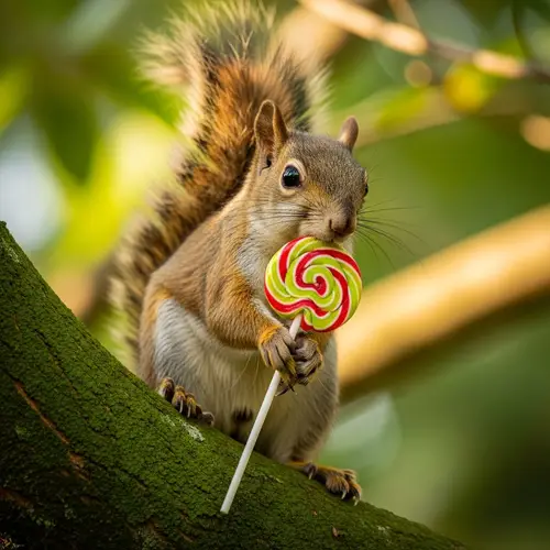 Squirrel Eating Lollipop - Cute Critter Enjoying a Sweet Treat