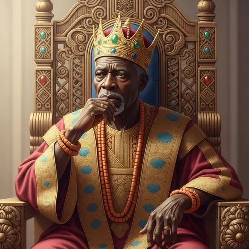 Wise African King on Ornate Throne - Regal Wisdom Personified