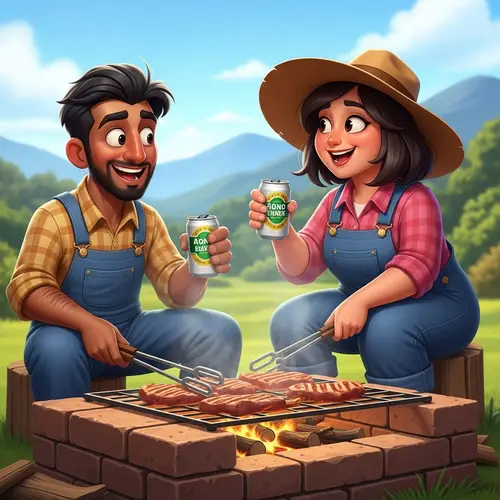 Cartoon Hillbillies Grilling Meat on Brick BBQ | BBQ Fun