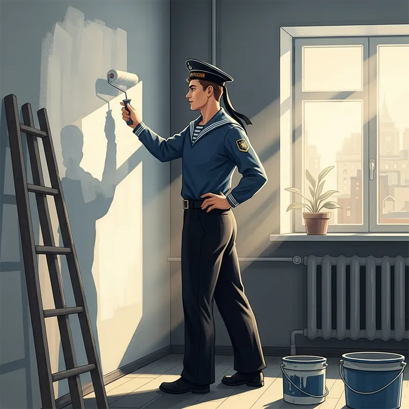 Vintage Russian Sailor Builder in Chiaroscuro Lighting