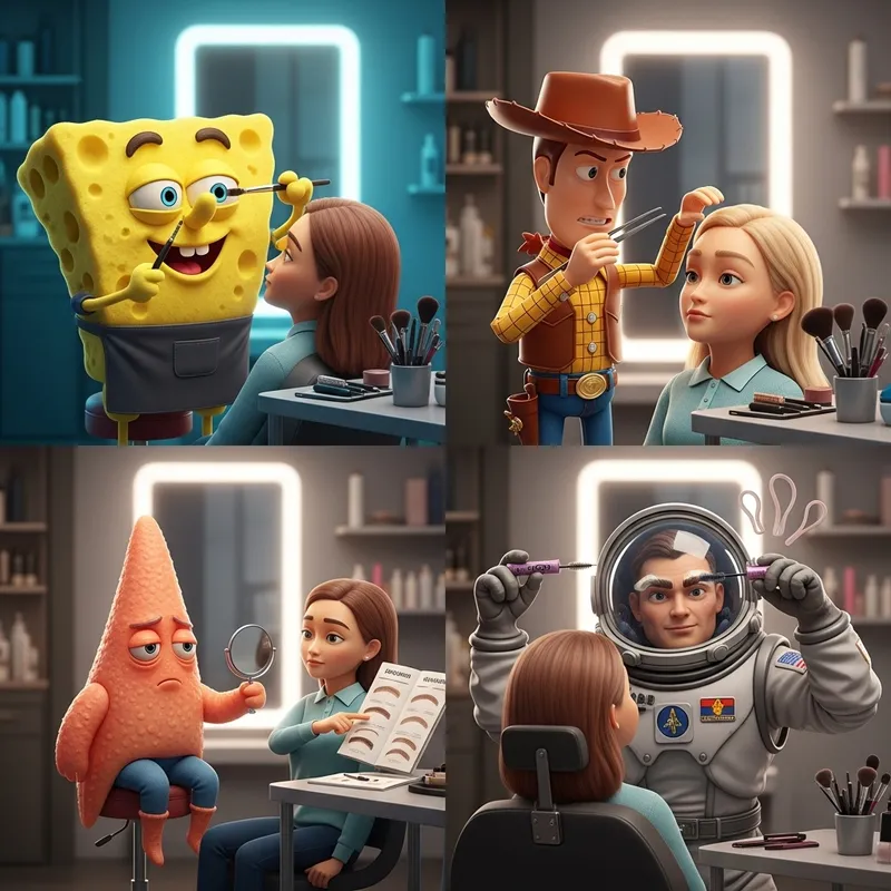 Cartoon Characters as Eyebrow Artists: Sponge, Cowboy, Starfish & More