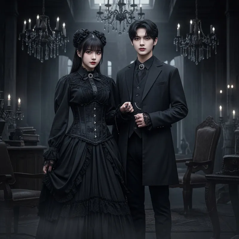 Gothic Boy and Girl in Mysterious Castle Setting