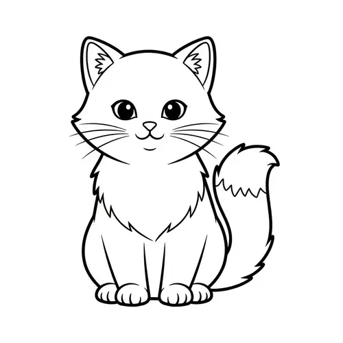 Simple Cute Fluffy Cat Coloring Page for Kids | Coloring Fun