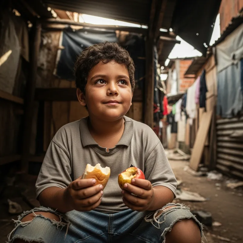 Determined Brazilian Boy in Slums: Conquering Adversity with Resilience