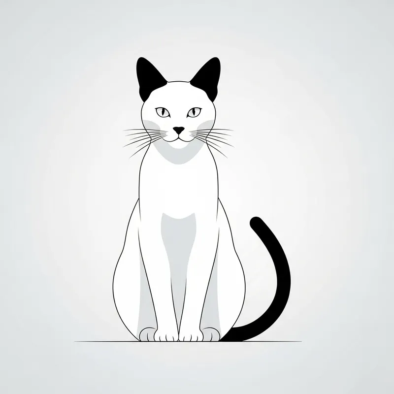 Minimalist Black Ear and Tail White Cat Image