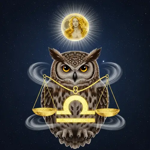 Owl Symbolizing Wisdom Holding Libra Astrological Symbol