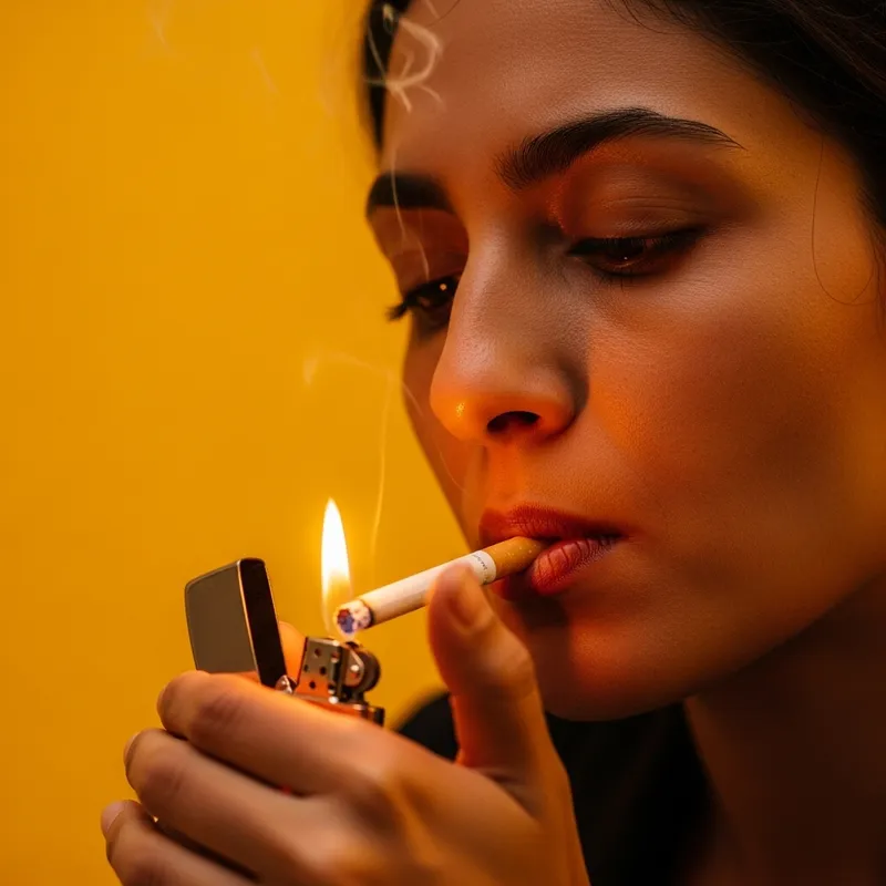 Woman Lighting Cigarette - Bright Hyperrealistic Close-Up