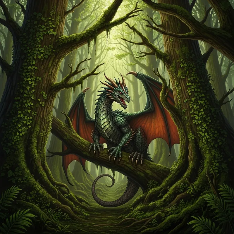 Majestic Dragon in Woodland Setting