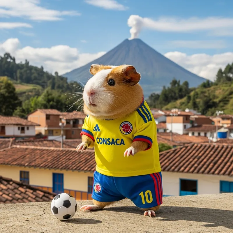 Guinea Pig in Colombian Football Team Uniform with CONSACA Shirt