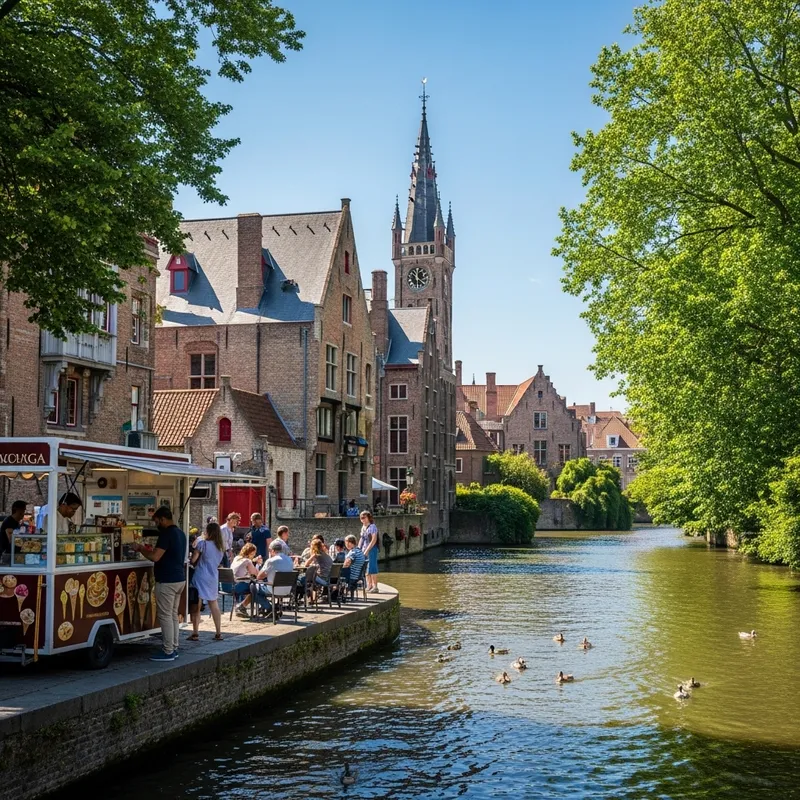 Charming European House by the Waterfront: Summer Vibe with Clock Tower, Strolling Ducks, and Street Vendors Charming European House by the Waterfront: Summer Vibe with Clock Tower, Strolling Ducks, and Street Vendors