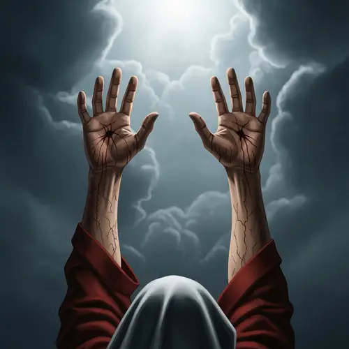 Historical Religious Scene: Crucifixion Hands Illustration