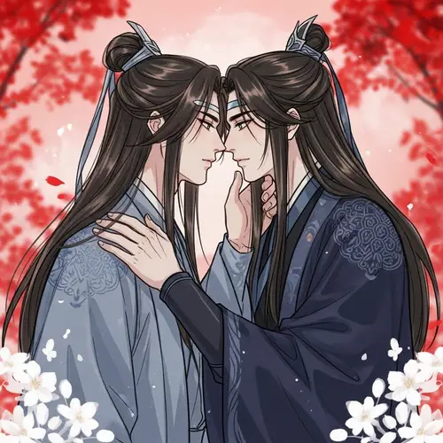 Romantic Love Scene Between Two Long-Haired Men in Ancient China