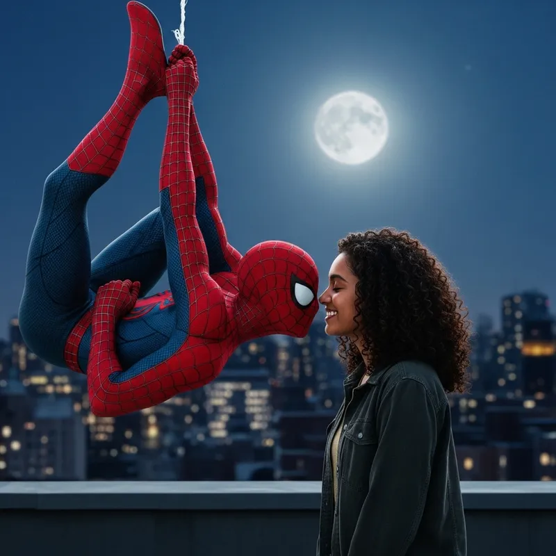 Romantic Spiderman Kiss | Moonlit Night Scene Romantic Spiderman Kiss | Moonlit Night Scene