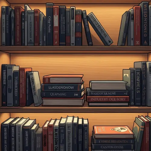 Professional Book Illustrations on Wooden Bookshelf