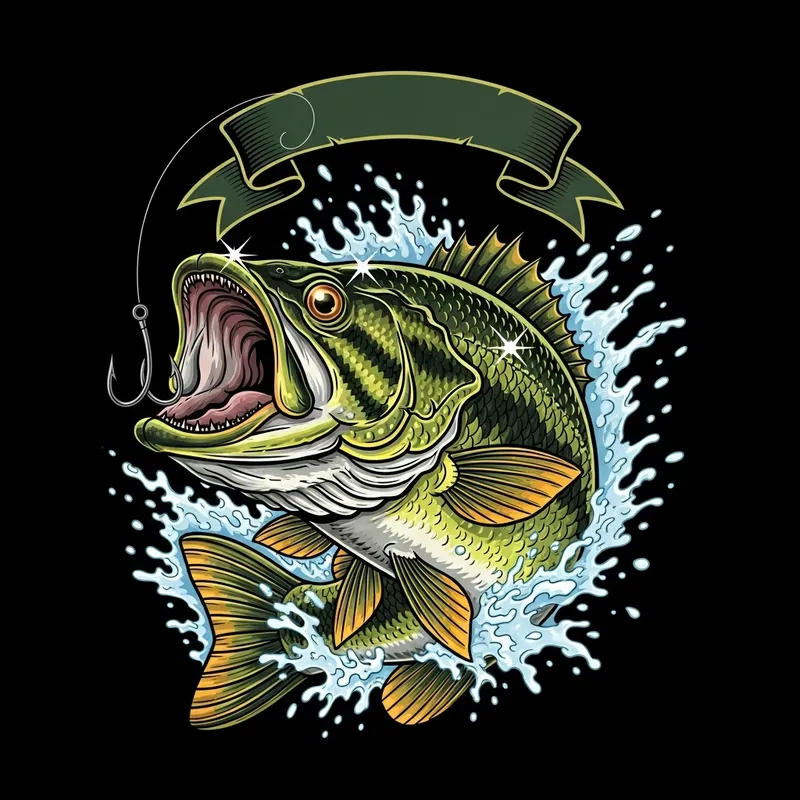 Dynamic Bass Fish Illustration with Vivid Motion Capture