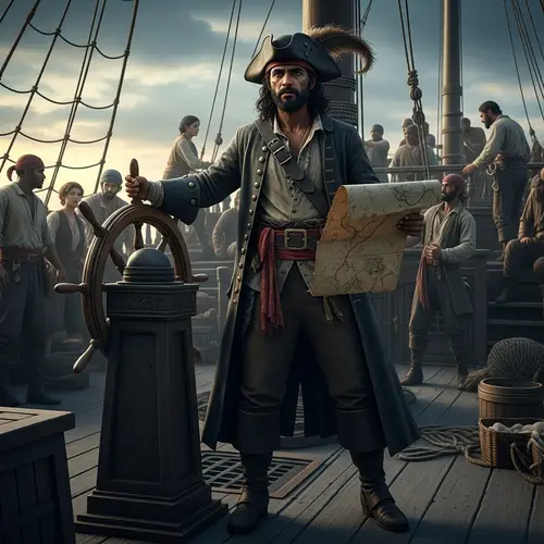 South Asian Male Pirate - Traditional Scene with Diverse Crew