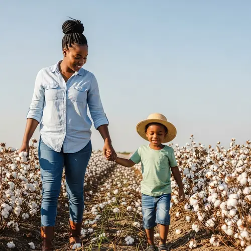 Black Mother & Son in Cotton Field | Resilience & Love