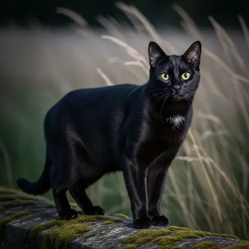 Sleek Black Cat: Lustrous Fur & Piercing Yellow Eyes
