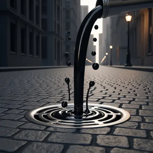 Animated Oil Flowing into Metal Drain | Urban Scene