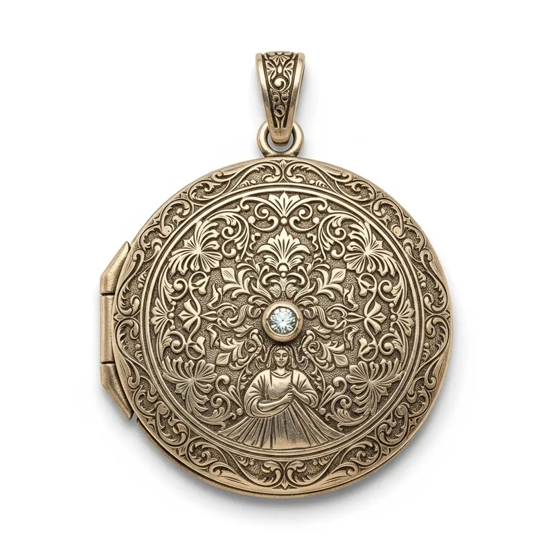 Enchanting Locket with Delicate Engravings and Shimmering Gem
