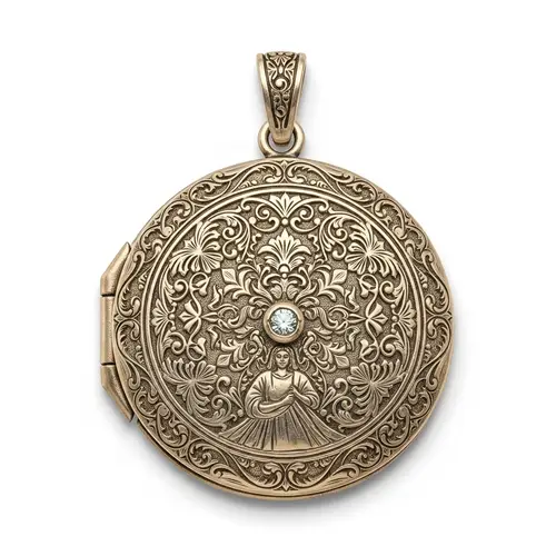 Exquisite Engraved Locket with Gemstone Detail