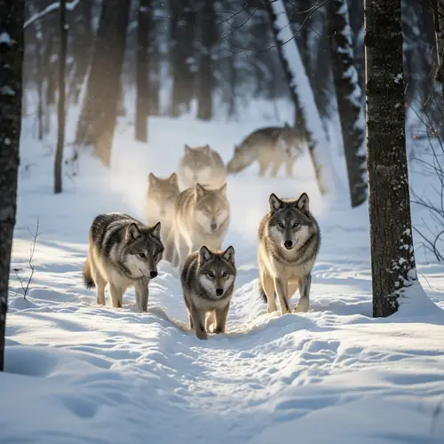Winter Wolves: A Majestic Scene of Wilderness Beauty
