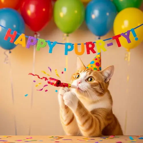 Joyful Cat Party | Colorful Celebration with Cat in Party Hat