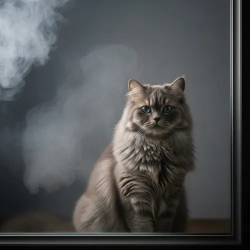 Majestic Grey Persian Cat Behind Translucent Glass
