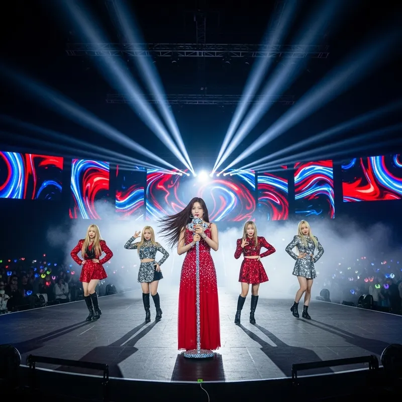 Jennie Kpop Idol in Red Dress | Concert Stage Performance