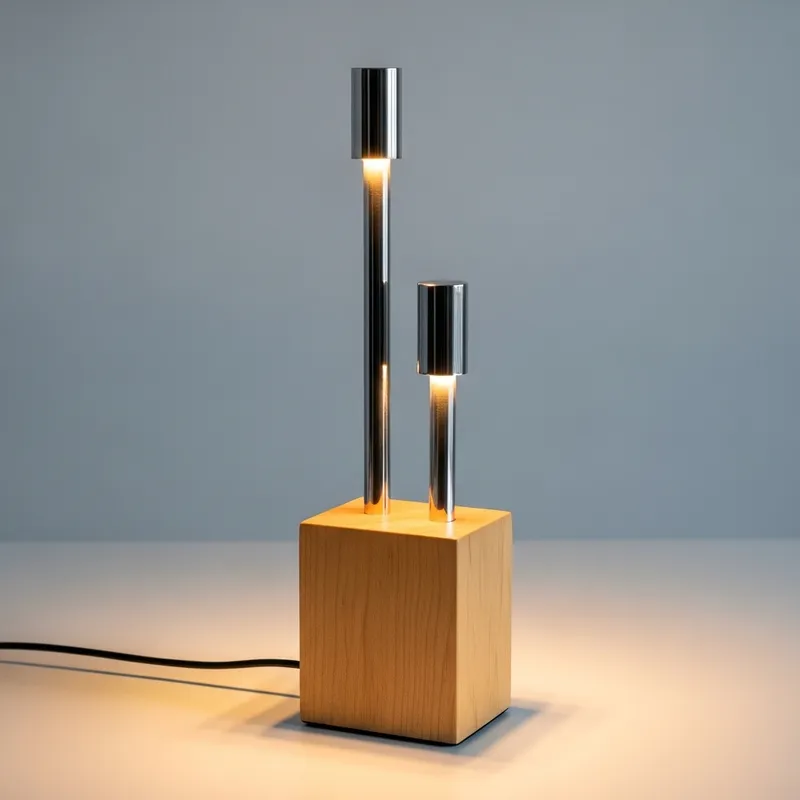 Minimalist Wood and Chrome Design Lamp