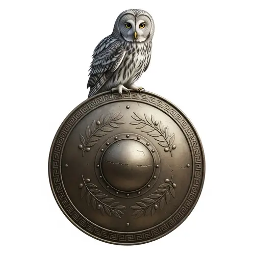 Owl Symbolizing Athena on Ancient Greek Shield