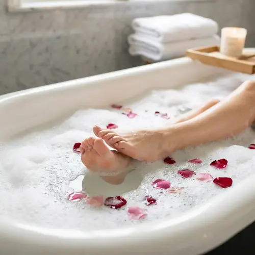 Luxurious Bubble Bath with Rose Petals