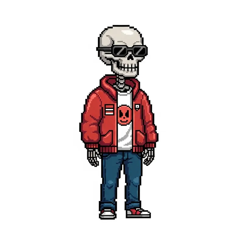 Pixel Art of Cool Skeleton in 90's Style | Standout Design Pixel Art of Cool Skeleton in 90's Style | Standout Design
