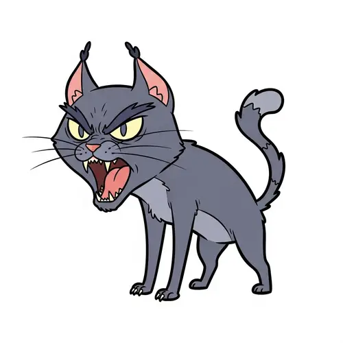 Feline Creature with Exaggerated Angry Expression