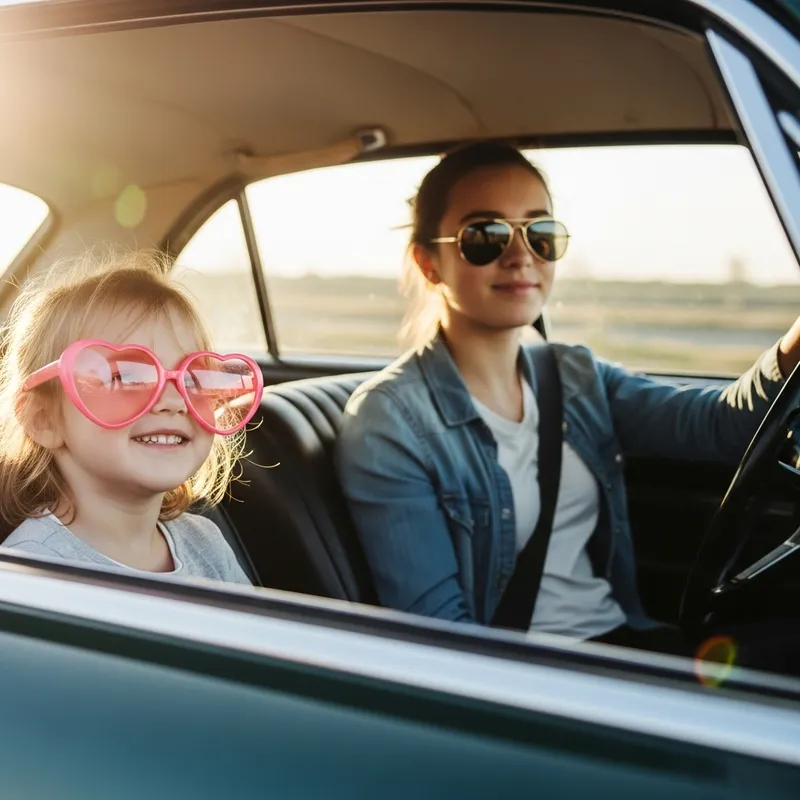 Younger and Older Girls in Car - Pink & Aviator Glasses Younger and Older Girls in Car - Pink & Aviator Glasses