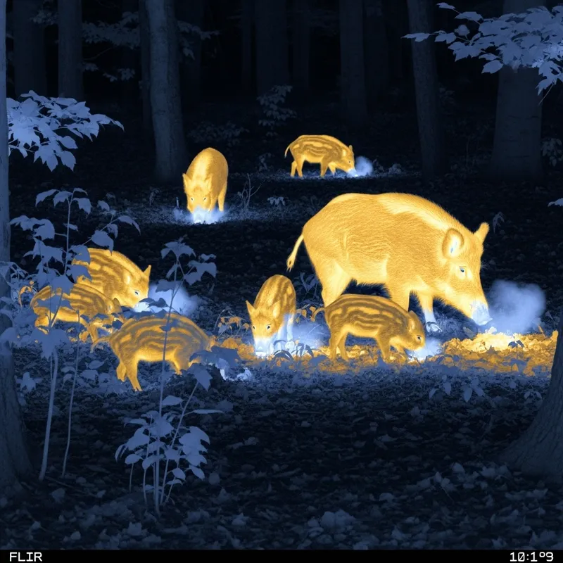 Thermal Night Vision of Wild Pigs at Night