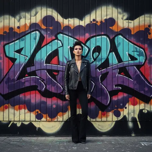 Vibrant Graffiti Art in Urban Scene with Asian Model