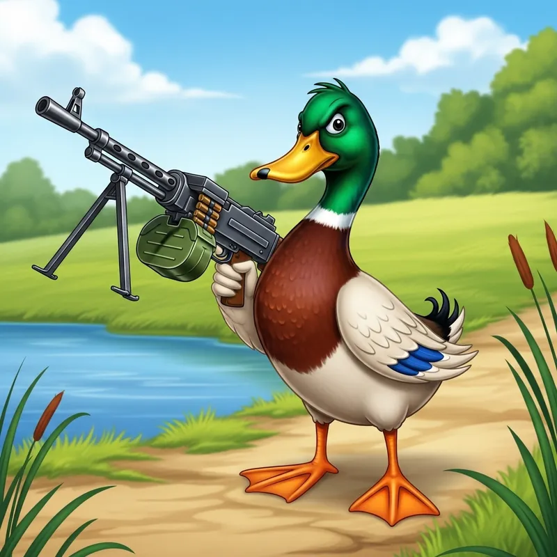 Duck with Machine Gun in Countryside Duck with Machine Gun in Countryside