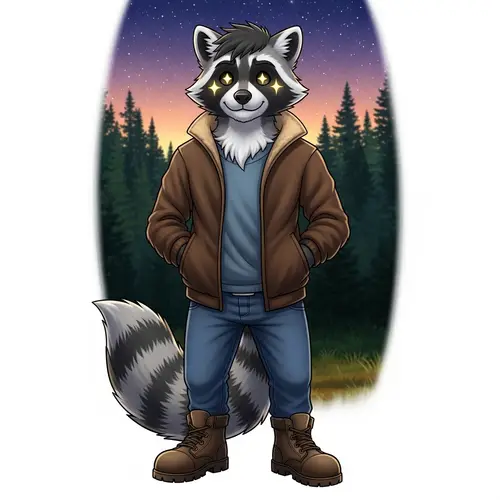 Male Anthropomorphic Raccoon Character in Stylish Outfit