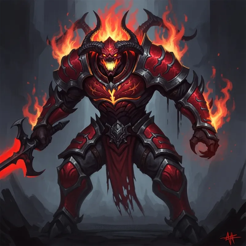 Fiery Red and Black Demon in Brom-inspired Dark Fantasy Art