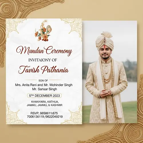 Traditional Mundan Ceremony Invitation Card for Tavish Pathania | 5th December 2023