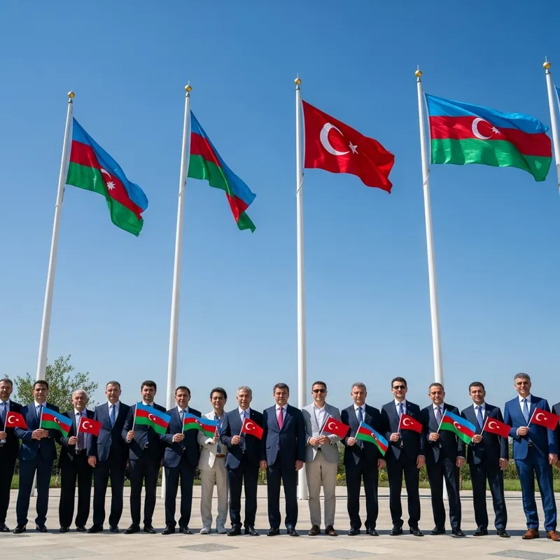 Solidarity and Friendship: Azerbaijani and Turkish Flags Unite in Multicultural Scene