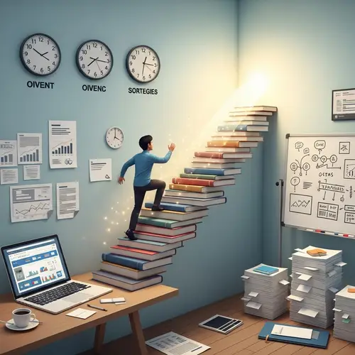 Success & Productivity: South Asian Male Climbing Books Stairway