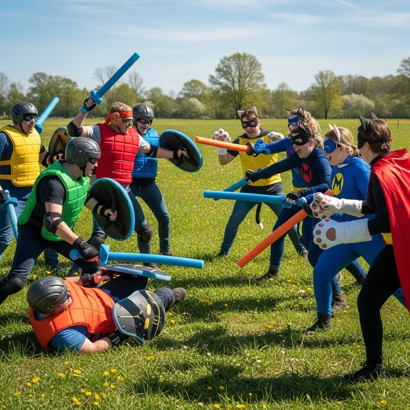 Bobo and Team Playful Battle with Cat Superheroes in Open Field