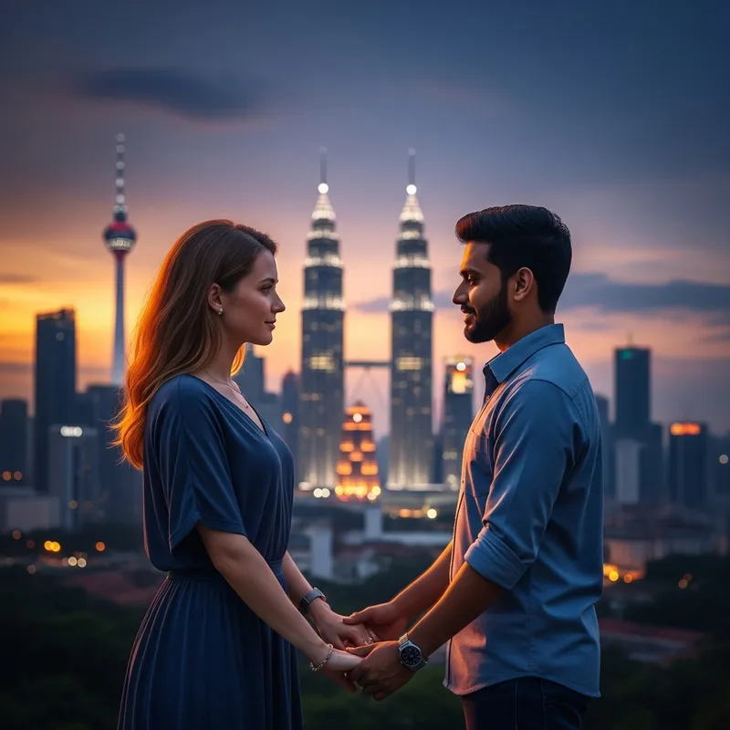 Romantic Couple Holding Hands in Kuala Lumpur Romantic Couple Holding Hands in Kuala Lumpur