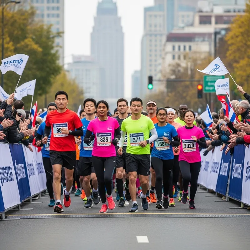 Diverse Group Marathon Runners Embrace City Challenge | Event 2023